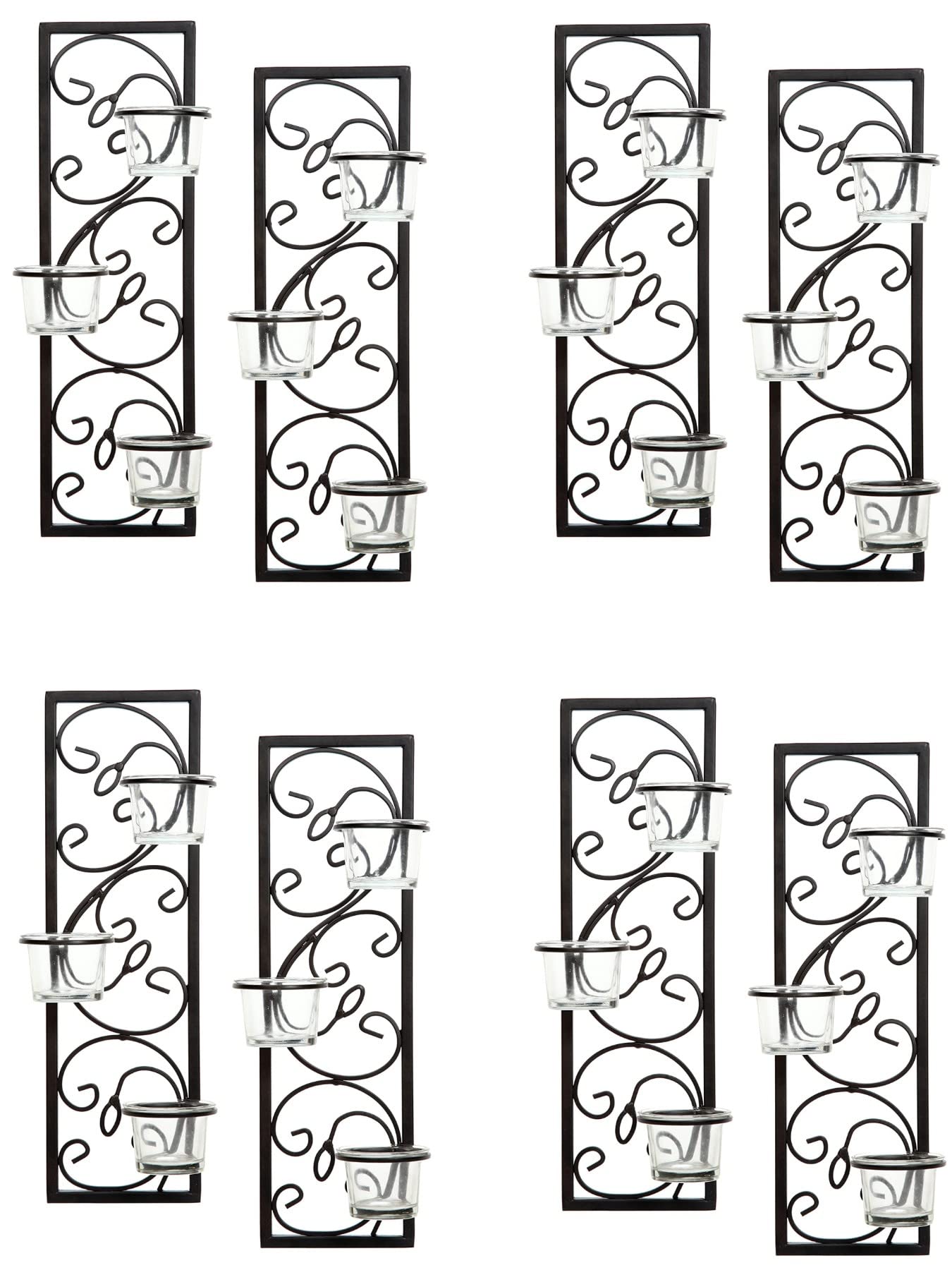 HosleySet of 8 Bulk Buy 13.75 Inch High Black Iron Tealight Wall Sconce. Handmade by Artisans. Ideal Gift for Wedding, Party, LED Votive Candle Gardens, Spa. O3