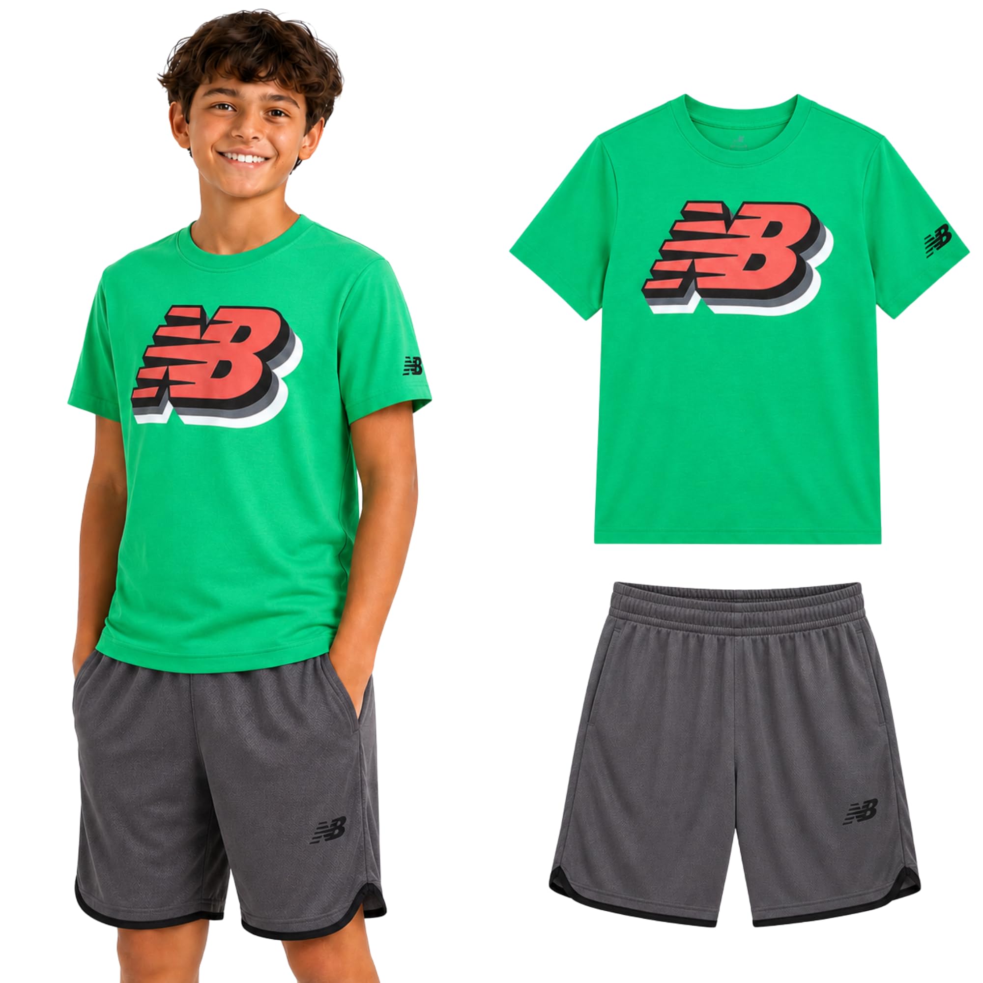 New Balance Boys 2 Piece Cotton Blend Jersey Shirt &amp; Basketball Shorts