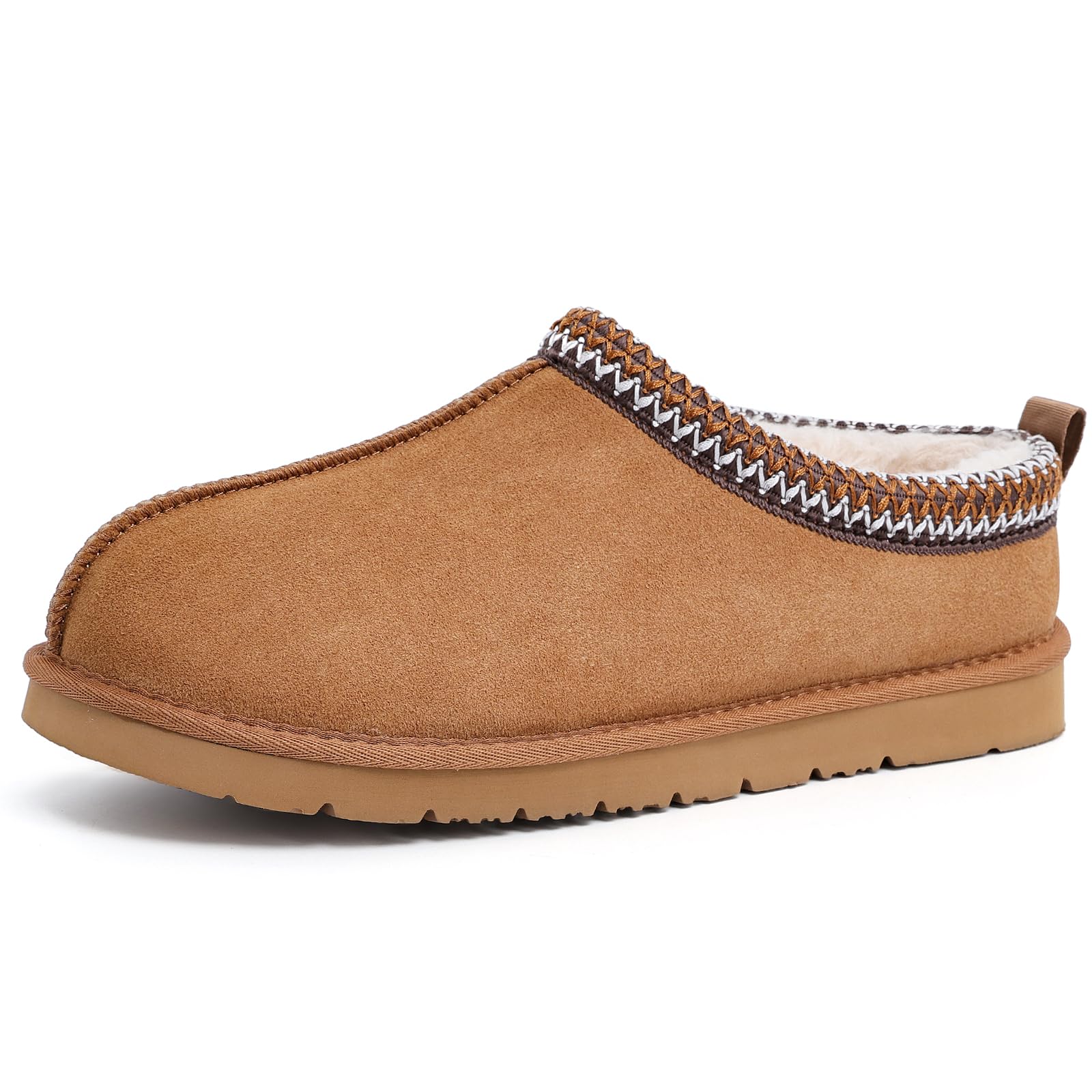 Mens Slippers Genuine Suede Fuzzy Slippers Indoor and Outdoor Cozy House Shoes Memory Foam Non-Slip Footwear Winter Warm