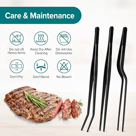 Kitchen Tweezer Tongs Set, 6 Pcs, 8 Stainless Steel, Black
