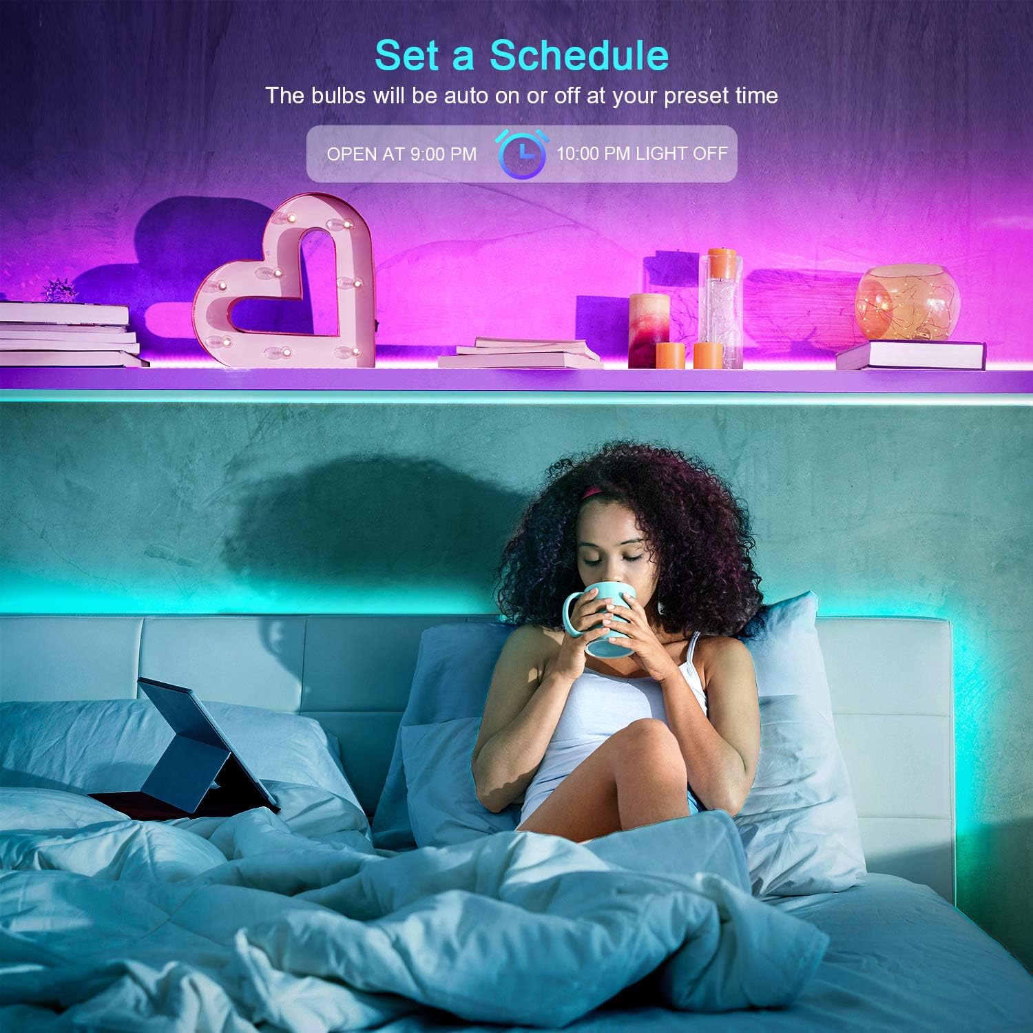 Upgraded LED Lights 43 ft with Remote App Control Music Sync SMD5050 RGB LED Strip Lights LED Lights for Bedroom, Kitchen, Room Decor, Night Light for Kids(43 Ft APP+Remote+Mic+3 Button Switch)
