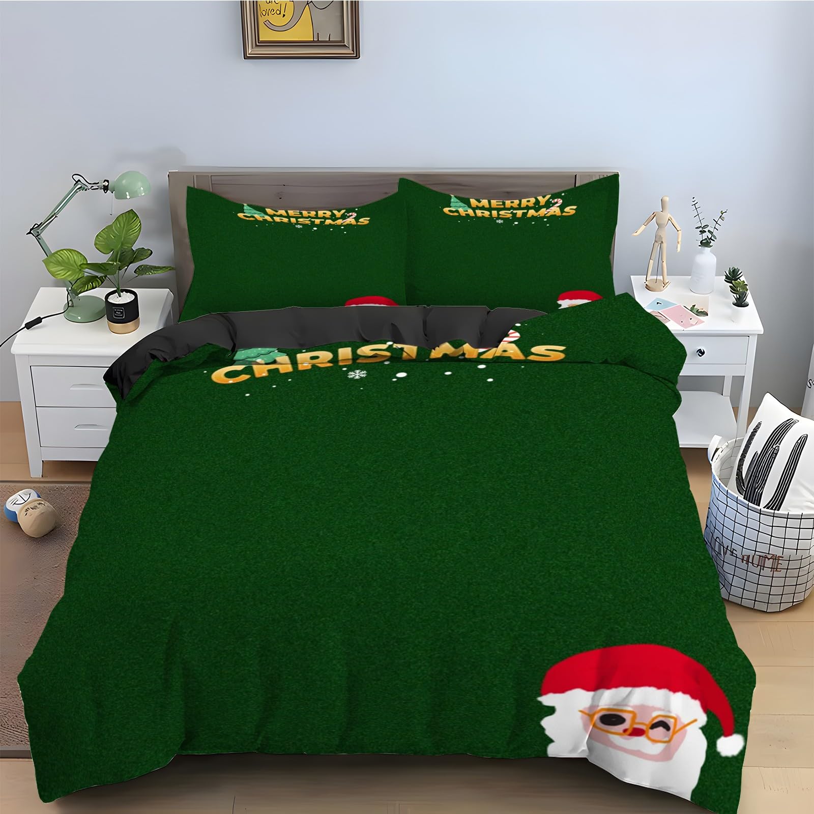 Housse de couette 240 x 260 anti-glissement parure de lit 3 pièces pour literie la veille de noël