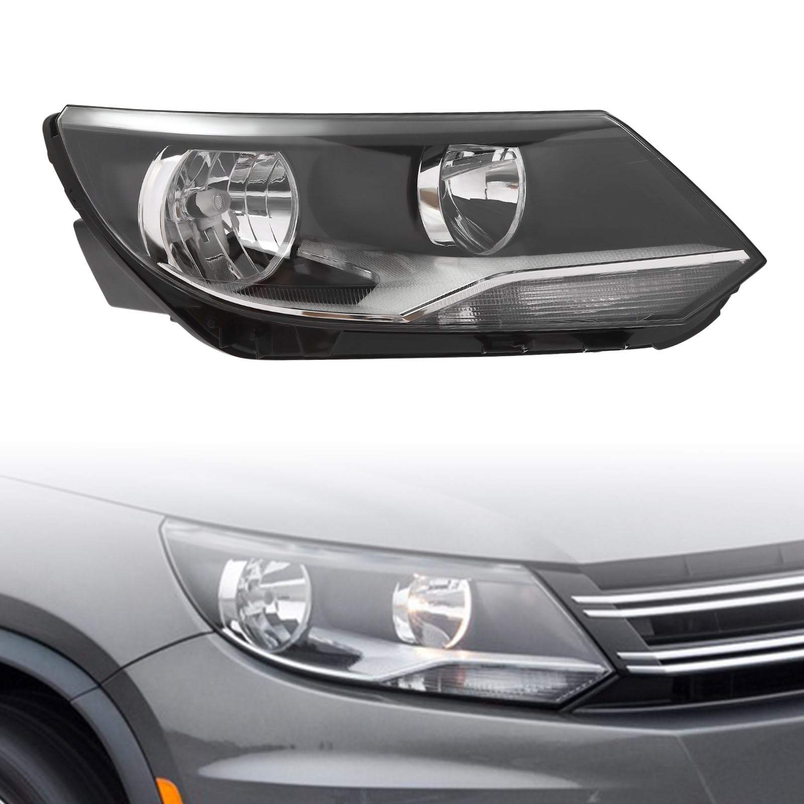 ITETONE For Volkswagen Tiguan 2012 2013 2014 2015 2016 2017 Halogen Headlight Assembly, Right Passenger Side Front Headlamps Chrome Housing Headlights Replacement OEM 5N0941006 (Right)