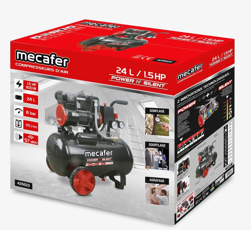 Mecafer Compresseur Power N' Silent 425623-24 L - 1,5 HP