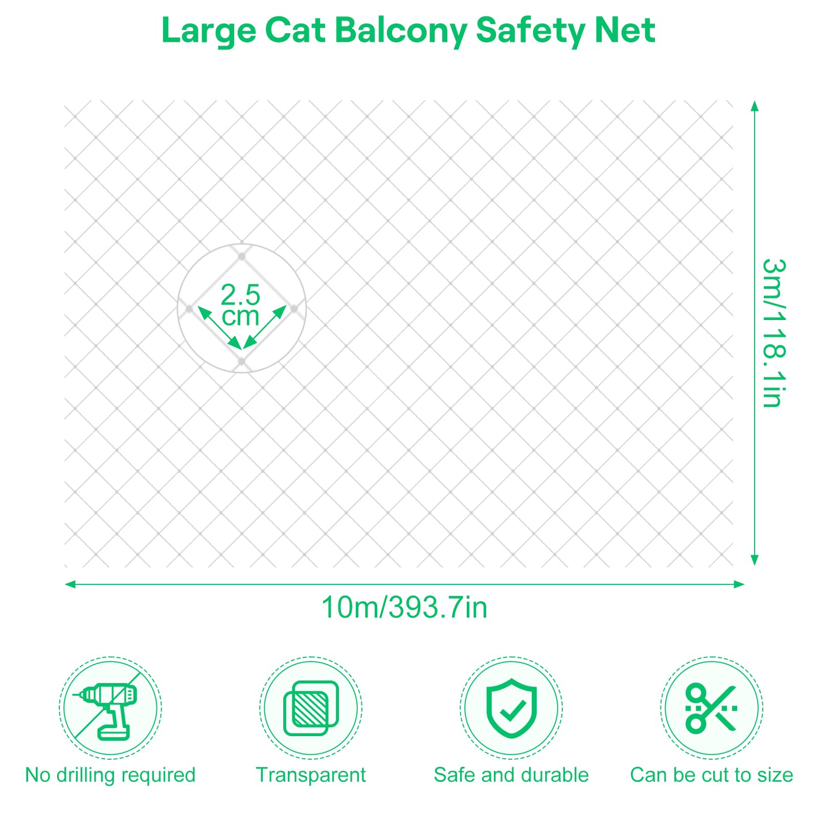 Rete per Gatti, Rete Gatti Balcone 10 x 3 m Rete Protezione Gatti Balcone, Bianco Rete Balcone per Gatti, Rete Anti Uccelli, Multifunzione Rete Gatti per Balconi, Porte, Finestre, Scale, Giardini
