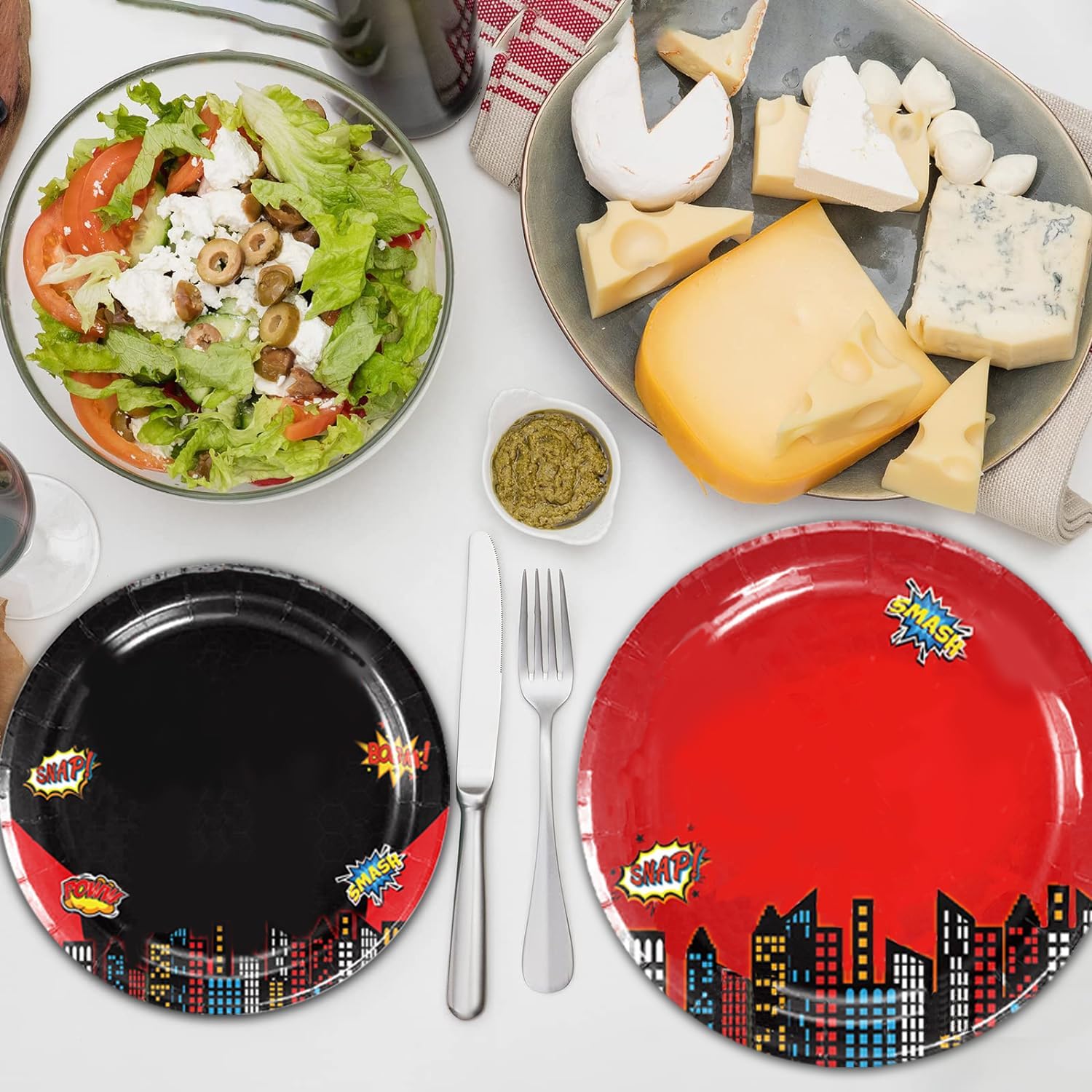 Spider Birthday Party Supplies - 40pcs Spider Party Plates Disposable Paper Plate for Kids Boys Birthday Party Supplies Spider Theme Party Decorations for 20 Guests, Red Black