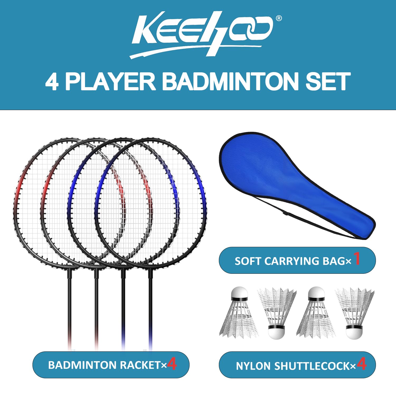 Juego de 2/4 raquetas de bádminton para adultos y niños, deportes de jardín, juegos de campamento de playa, incluyendo raquetas, volantes y bolsa de transporte