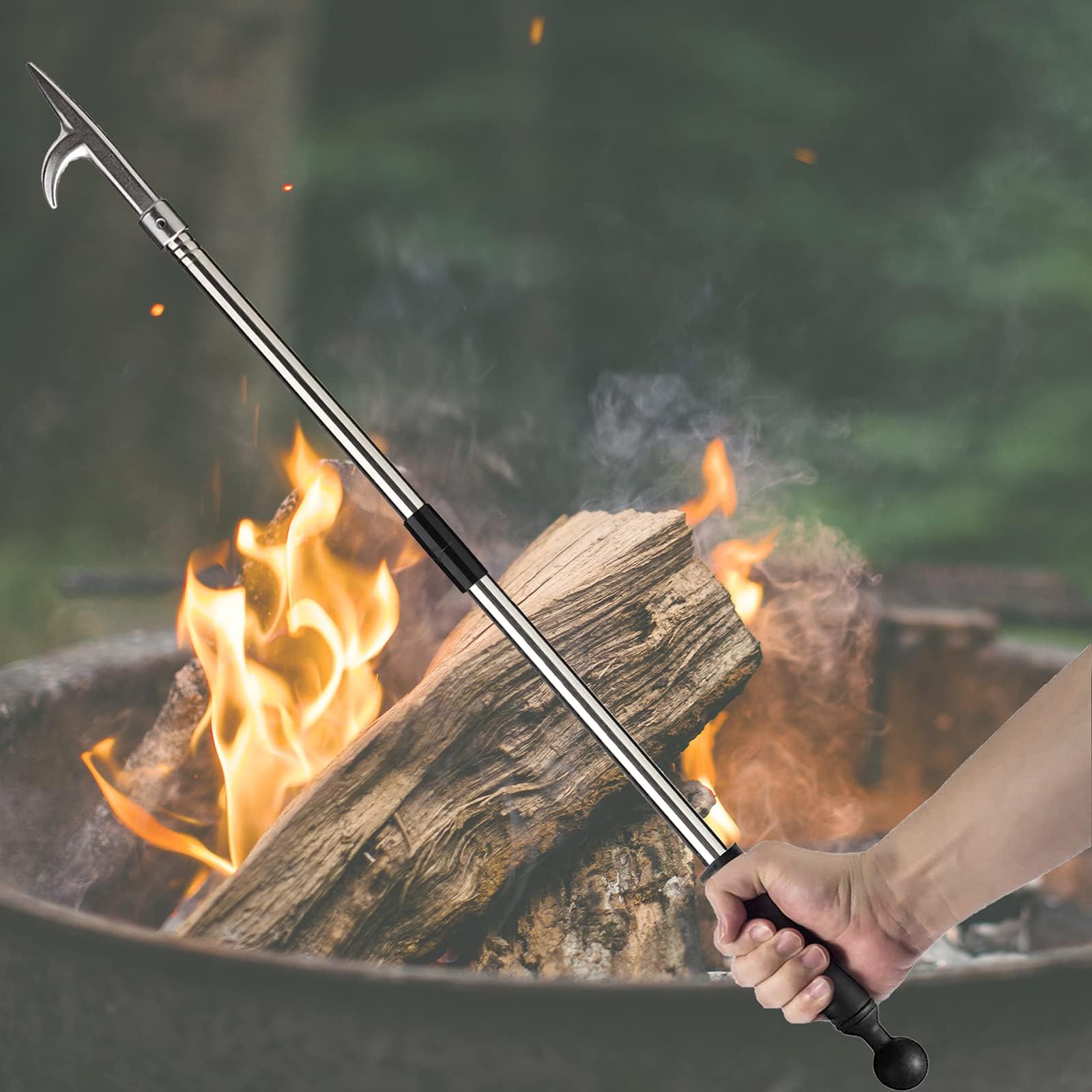 HOSKO Steel Fire Pit Poker Stick 33 Inch Long Fireplace