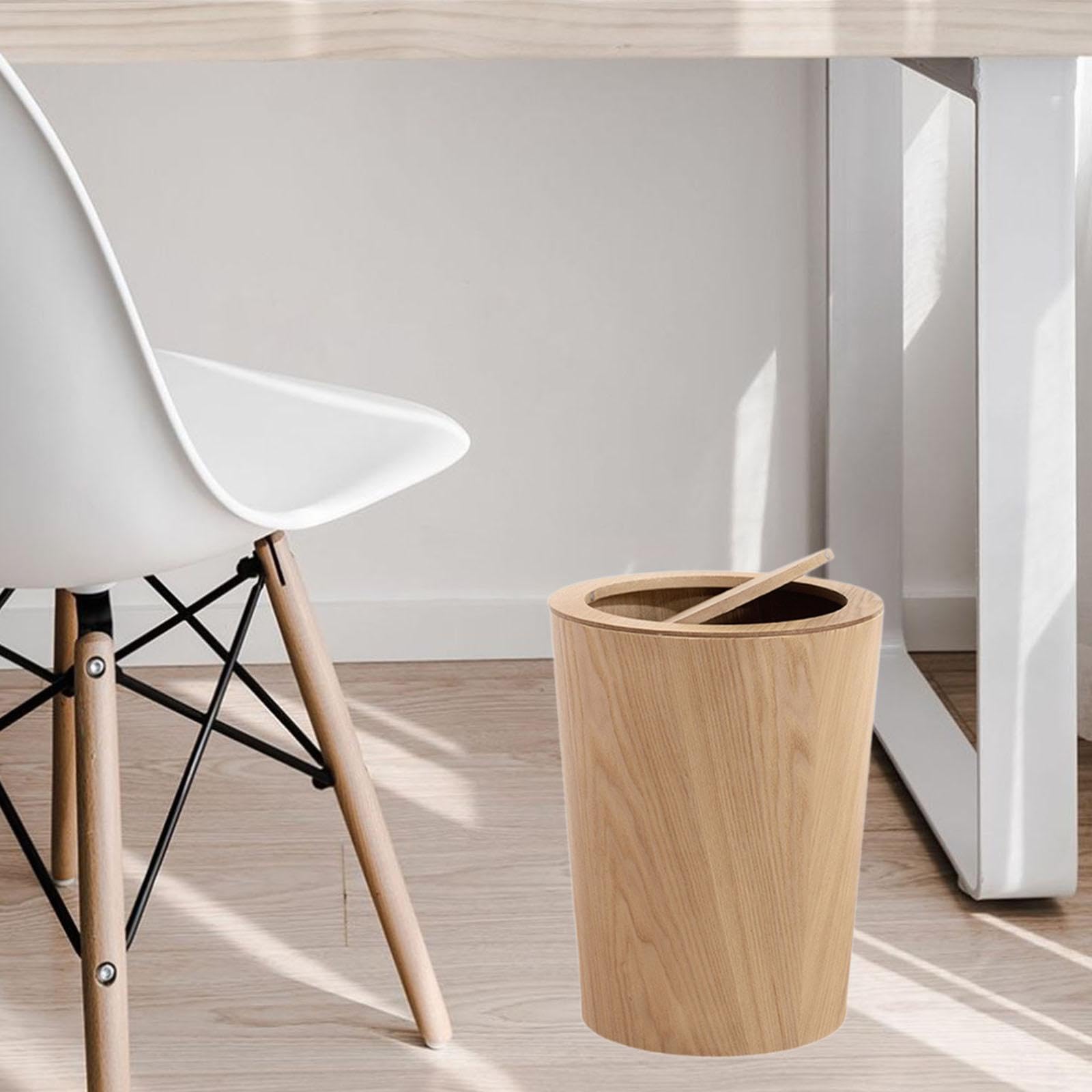 Sharplace Papelera de Madera con Tapa, Papelera Redonda de Estilo Japonés Moderno, Papelera de Madera para Oficina, Dormitorio, Hogar Y Cocina, Color Madera, Individual