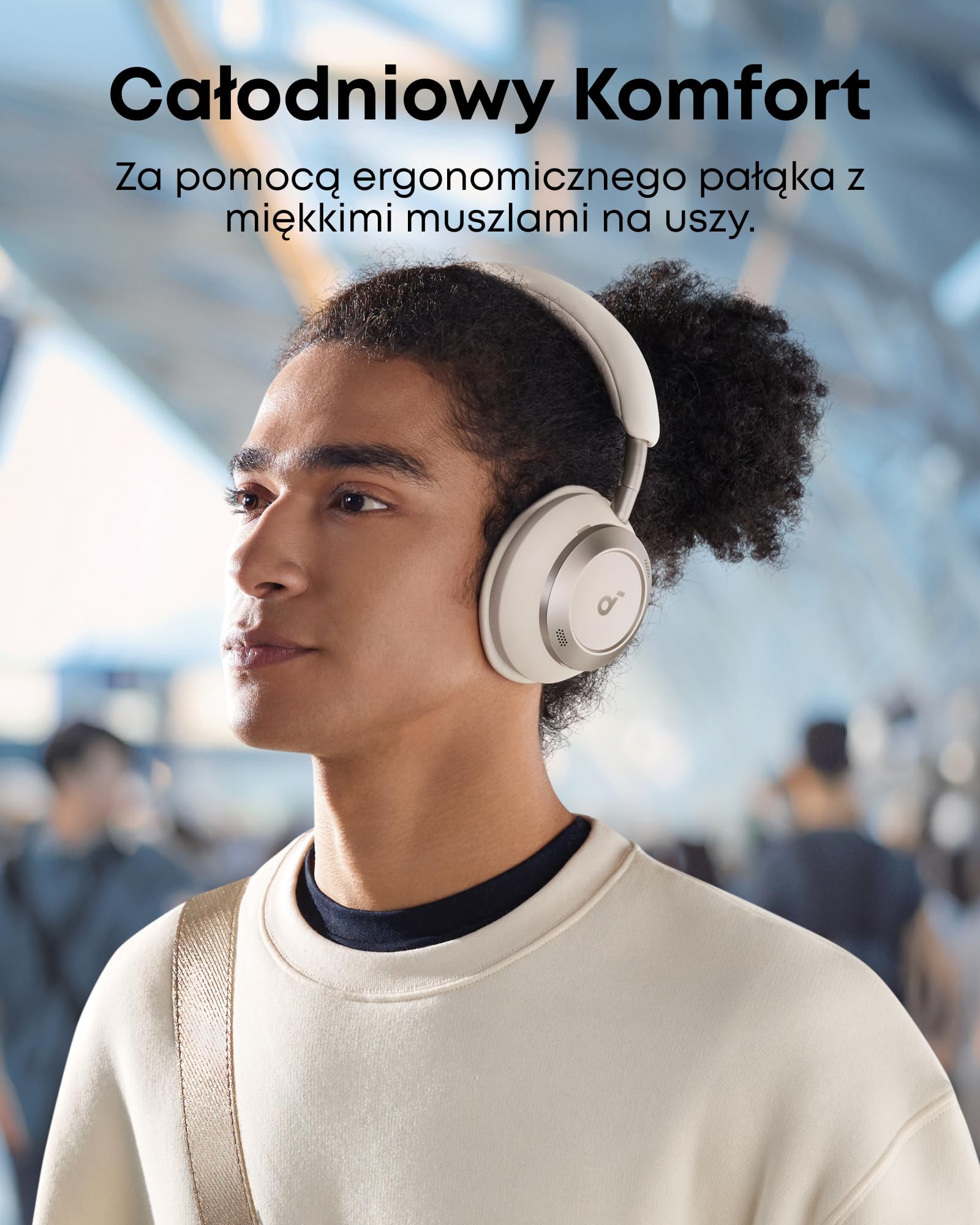 soundcore Space One Pro firmy Anker(odnowiona), adaptacyjne słuchawki z aktywną redukcją szumów wspierane 6 mikrofonami, super składana konstrukcja, bezstratne 60 godz. dźwięku, ultraszybkie ładowanie