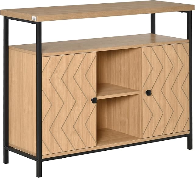 HOMCOM Sideboard Storage Cabinet Cupboard with Doors & Adjustable Shelves for Dining Room, Living Room, Kitchen, Oak Tone