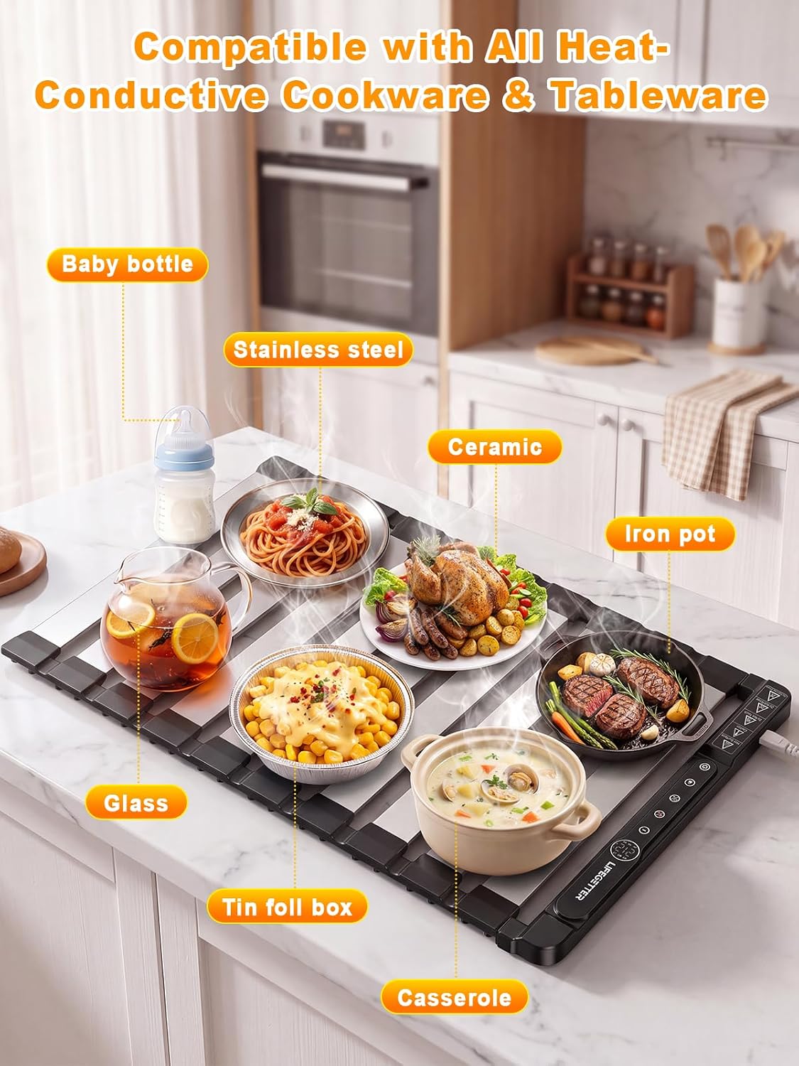 Upgraded Aluminum Food Warming Mat 24"x16", 400W Electric Warming Tray