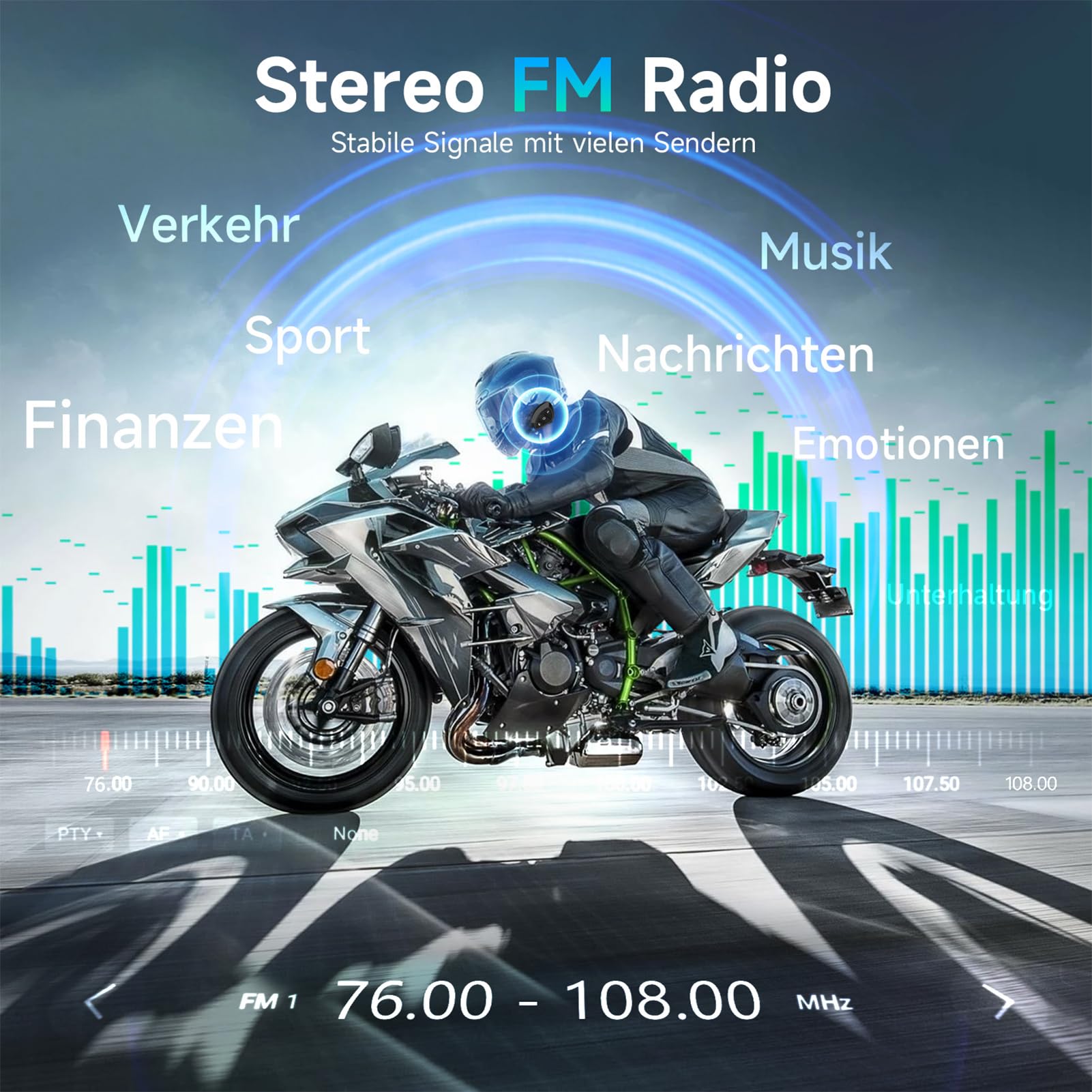 Moman Bluetooth Kommunikationssystem für Motorradhelme, Mono-Headset mit Hi-Fi Lautsprechern & Geräuschunterdrückung, FM-Radio, KI-Sprachassistent, Freisprechen, IPX6 wasserdicht (Einzelfahrer)