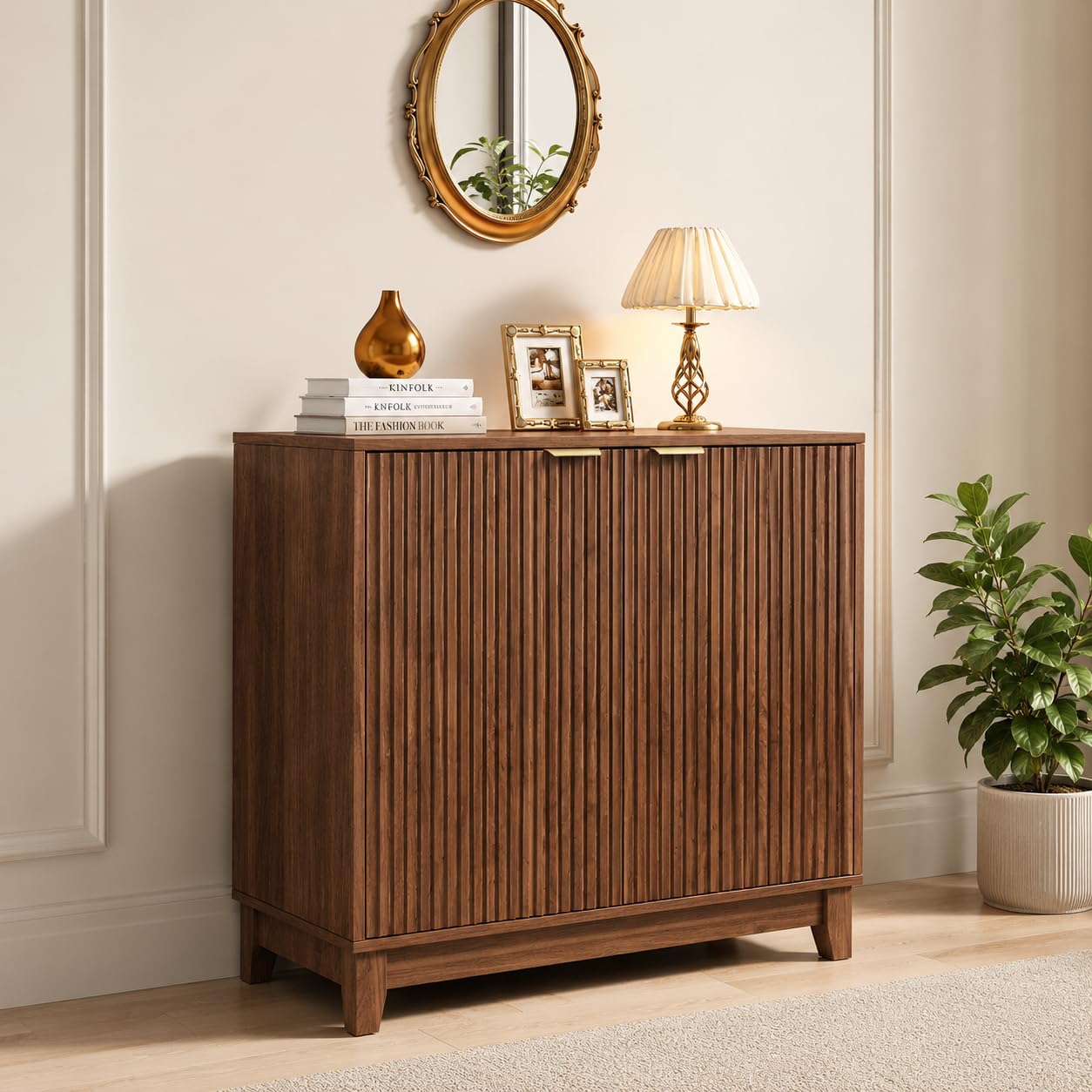 Solid Wood Cabinet with Doors and Shelves Modern Wood Storage Cabinet for Entryway Living Room Mid-Century Sideboard Console Cabinet Walnut Finish-image-34