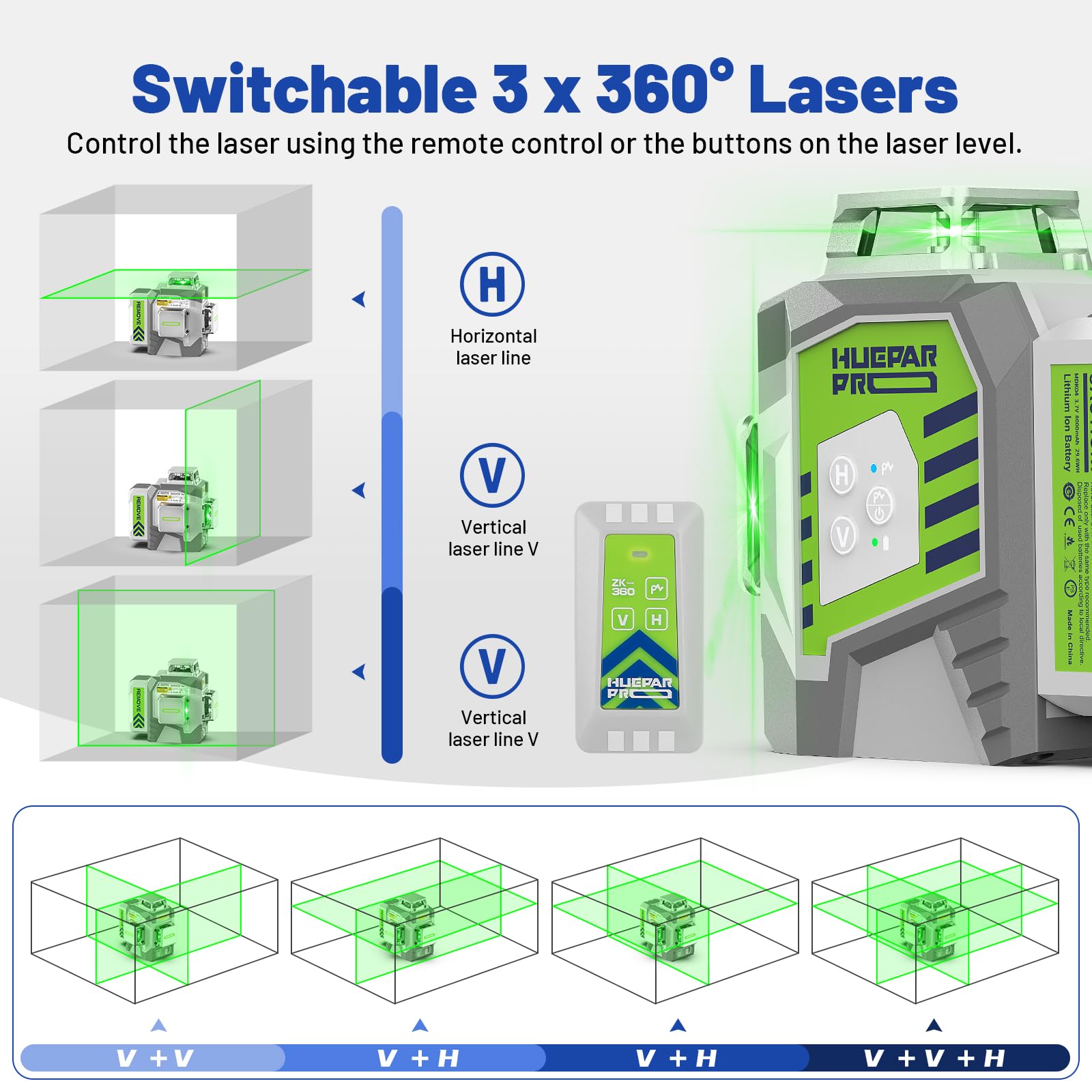 Huepar Pro Kreuzlinienlaser mit Stativ, 360 Laser Wasserwaage Selbstnivellierend Linienlaser Fernbedienung, 127 cm Stativ, 10 Stunden Arbeitszeit Wiederaufladbar, ±2mm hohe Genauigkeit Transportkoffer