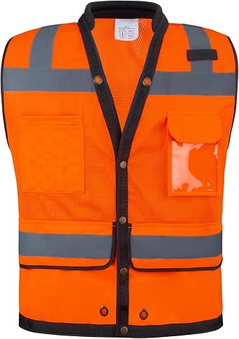 Safety Vest with Pockets, Class 2 High Visibility Vest, Construction Surveyor Work Vest for Men Women