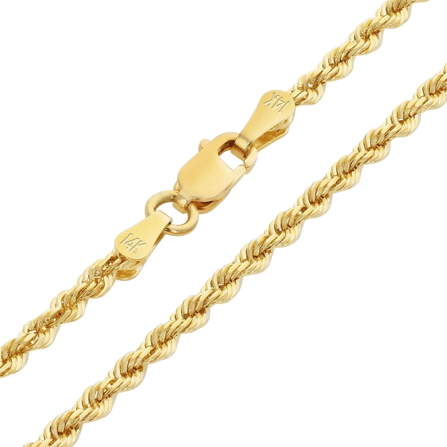 Nuragold 14k Real Yellow Gold 1.5mm Solid Rope Chain Diamond Cut Bracelet or Anklet (7"-9") Italian Jewelry for Men & Women