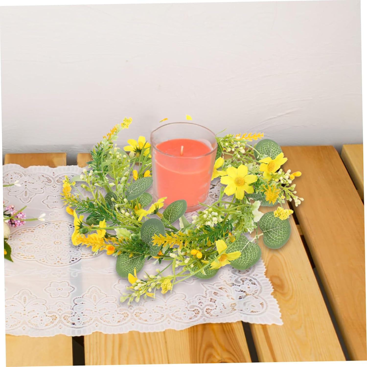 Eucalyptus Wreath Candle Ring Simulation Flower Wreath Valentine Day Holder for Table