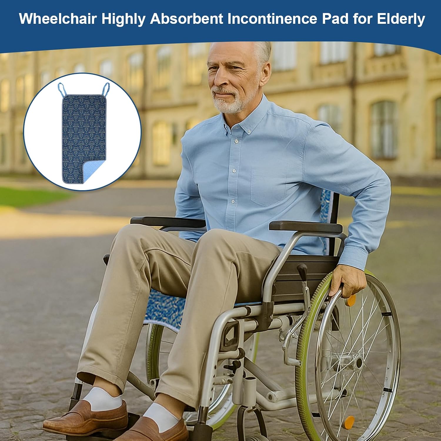 JFHNMLW Waterproof Highly Absorbent Incontinence Wheelchair Pads for Elderly (Dark Blue)