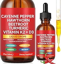 Cayenne Pepper Drops Supplement,Cayenne Pepper Liquid Drops,Cayenne Health Supplements,Support Vitamin D3 K2 Beet Root Powder,Circulatory Heath Support - 2 Fl Oz