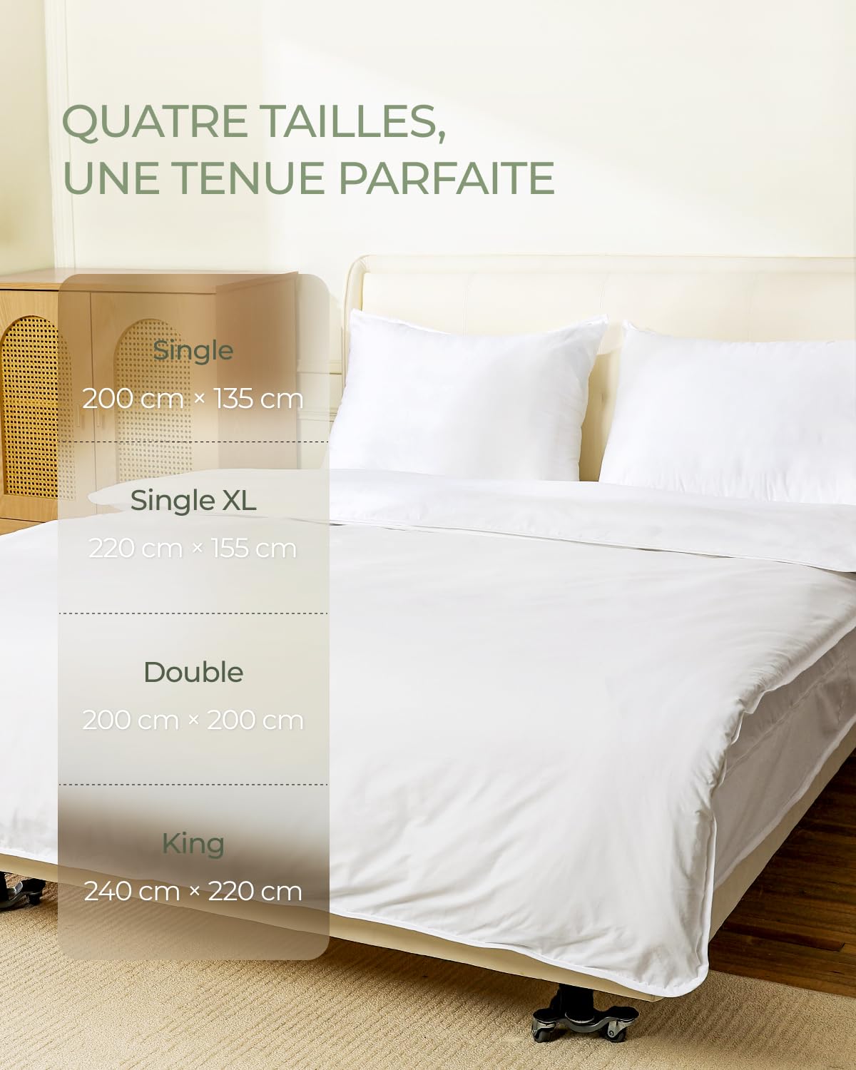 FAUNNA Housse de Couette Anti-acariens et Anti-allergènes, 100% Coton | Avec fermeture éclair pour protéger contre les acariens et les punaises de lit ; en blanc, pour couettes de 200 × 200 cm.