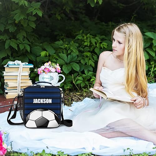 Miniatura 5 de Bolsa de almuerzo personalizada para niñas, niños, adolescentes, hombres y mujeres, regalo personalizado, bolsa de almuerzo, pelota de fútbol, azul