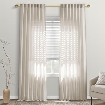 Oatmeal Linen Curtains 108 Inch Long, 9 FT Light Filtering Semi Sheer Panel for Living Room Bedroom Floor to Ceiling or Track System with Hooks, 2 Panel Set