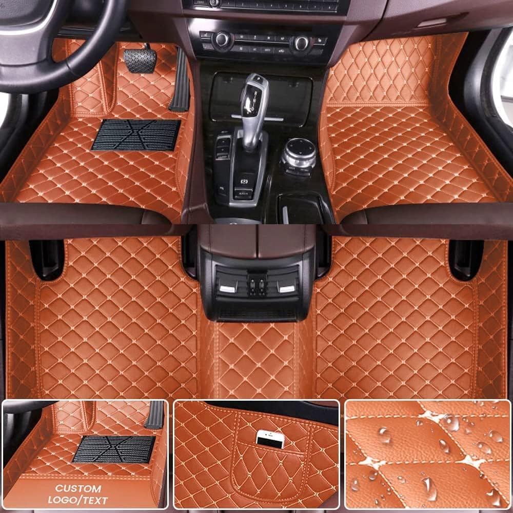 Custom All-Weather Protection Leather Car Floor Mats for Cars Sedan SUV Sports Car Waterproof Floor Mat (Light Brown)