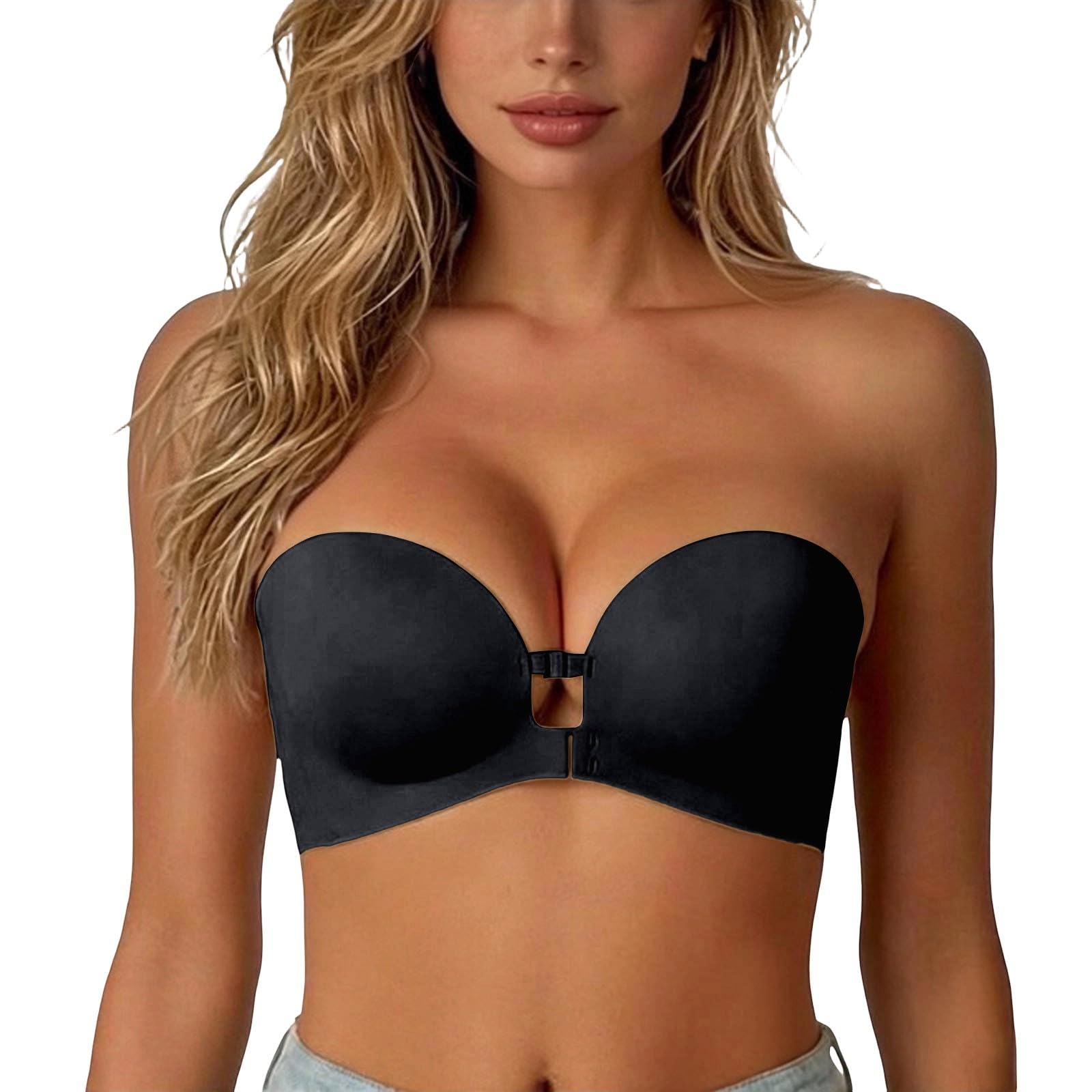 Strapless Front Closure Bra Wireless Push up Padded Non Slip Tube Jelly Bra | Supportive Padded Bras Seamless No Underwire Tube Comfortable Bandeau Bras