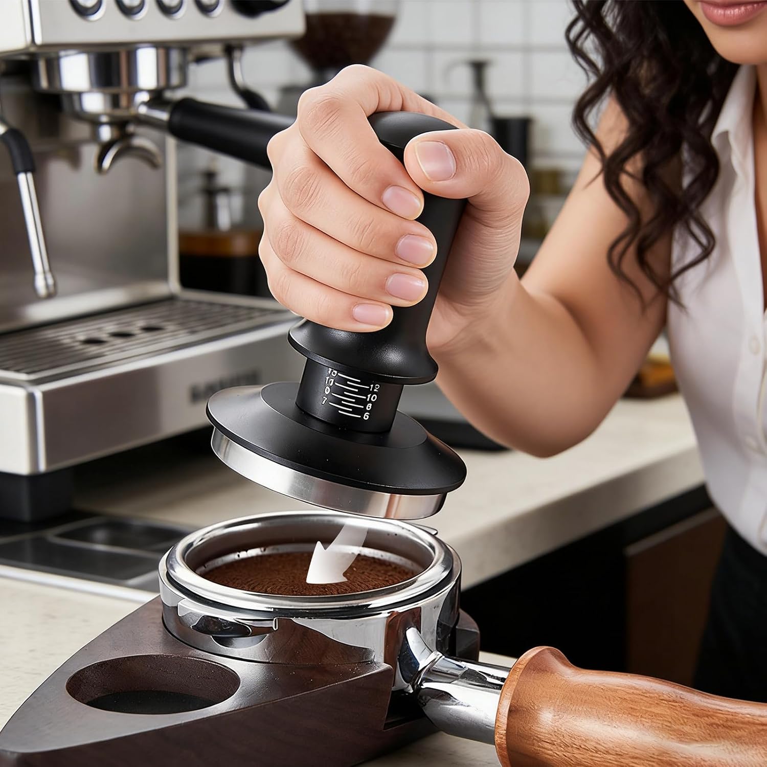 Kaffee Tamper 58mm Edelstahl mit Einstellbarem Druck und Federmechanismus