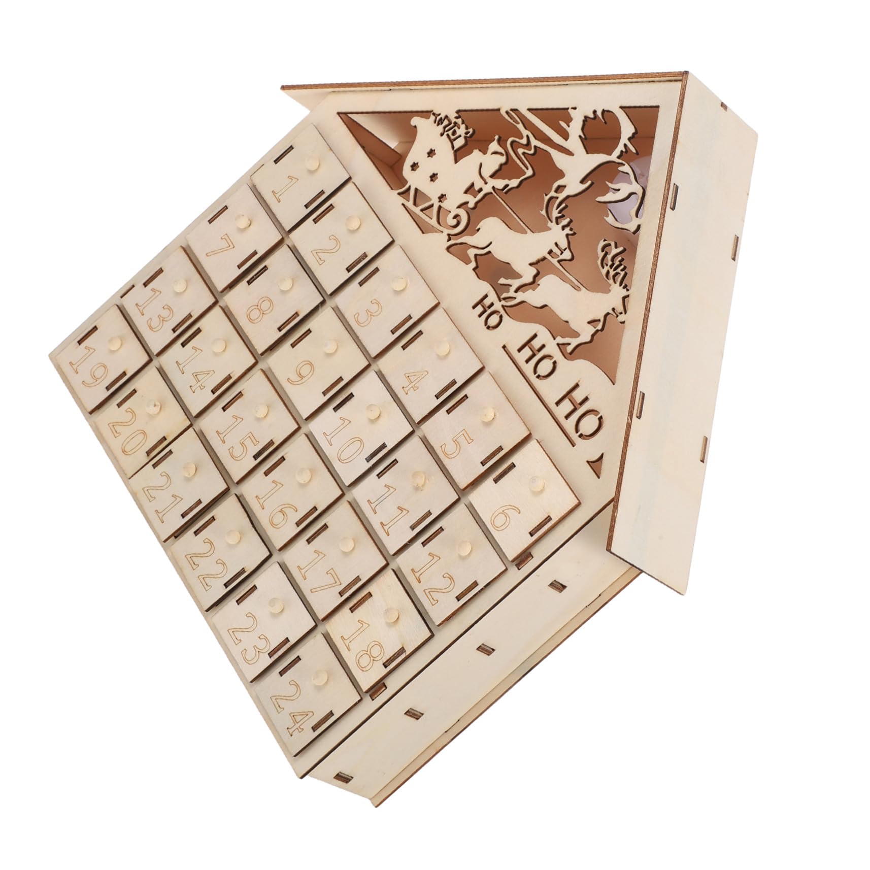 VILLCASE Calendario Avvento Natalizio in Legno con Luminosi LED Calendario Countdown Natale Ricaricabile con Scatole Regalo Decorazione Tradizionale per Focolare per Festa in Famiglia