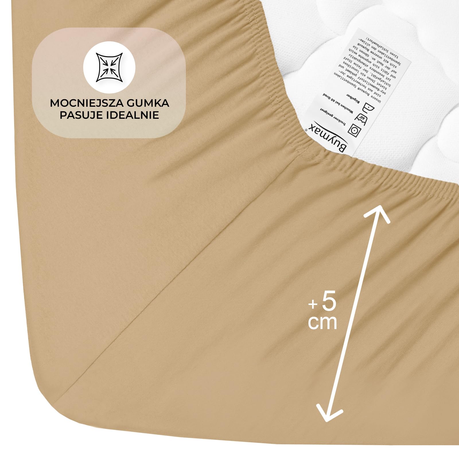 Buymax® Prześcieradło z gumką 90x200 cm – 100% bawełna jersey, na materac do 30 cm wysokości, kolor piaskowy