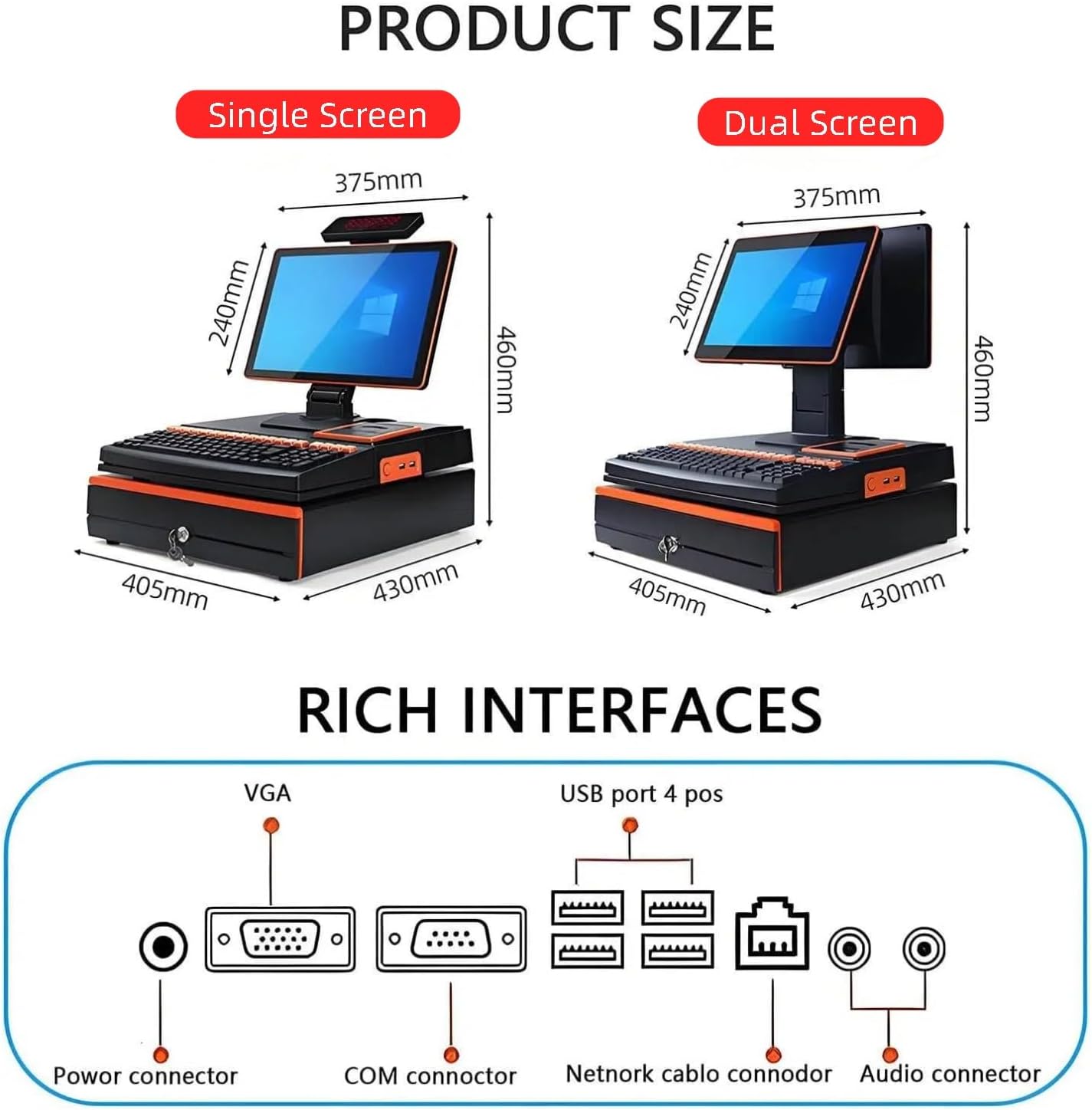 Commercial smart POS Machine,Smart Cash Register,POS System for Small Business,with 15.6" Touch Screen Monitor,Cash Drawer,58mm Printer,Barcode Scanner(White,Dual Screens)