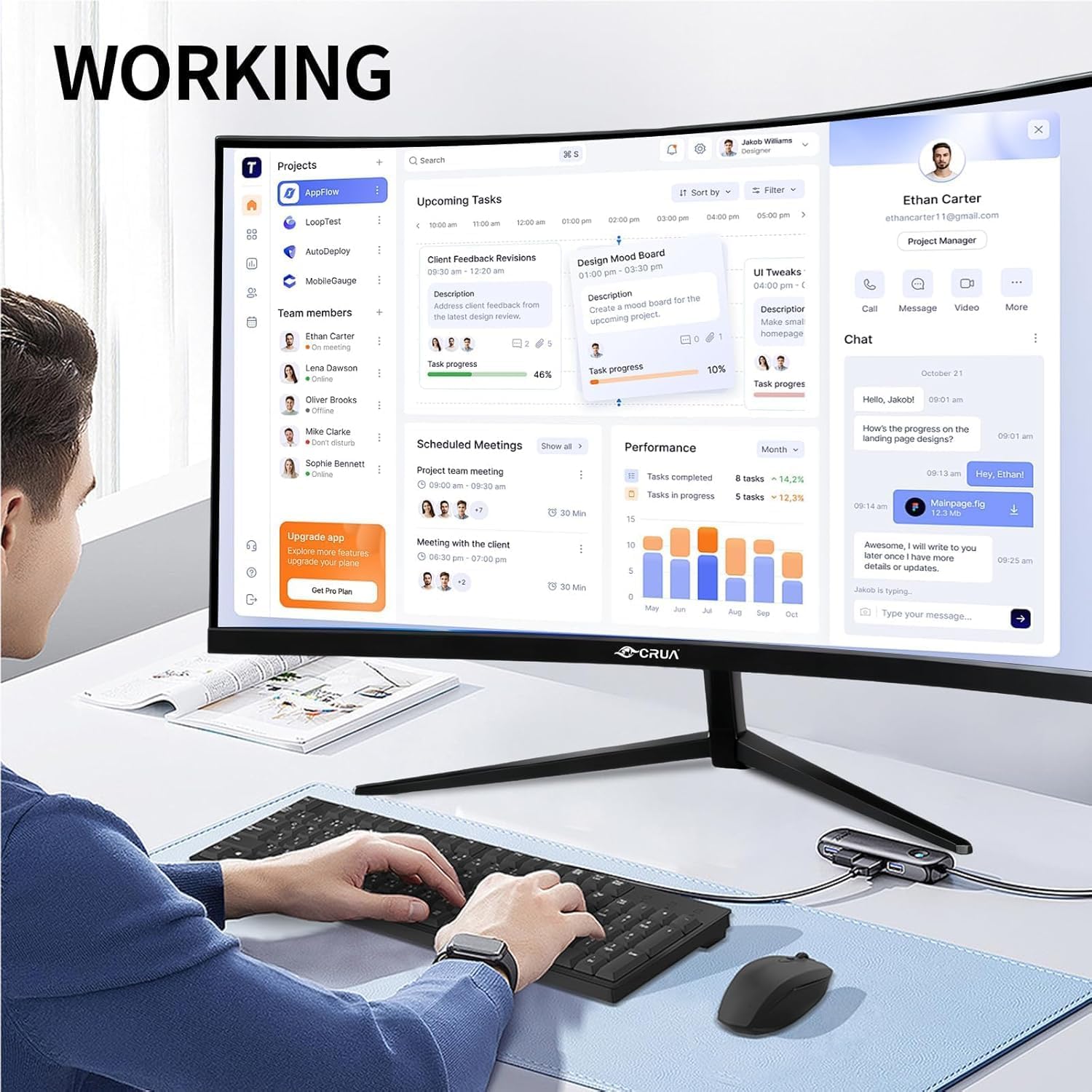 CRUA Monitor curvado 4K de 32 pulgadas, panel VA ultraancho 3000R, UHD 3840 x 2160 con HDR10, sincronización adaptativa, 100% sRGB, pantalla de cuidado ocular para juegos, trabajo y entretenimiento