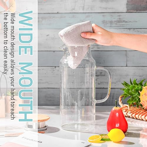 Miniatura 5 de 2 jarras de vidrio con tapa y boquilla, jarra de vidrio para agua calientefría con asa, jarras de té helado, jarras de bebidas para refrigerador,