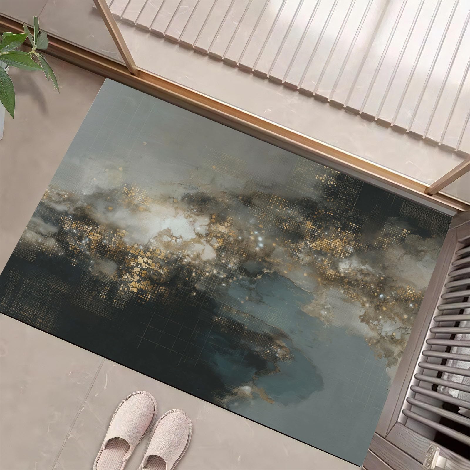 Paillasson peinture à l'encre abstraite gris anti-poussière tapis d'entrée intérieur lavable
