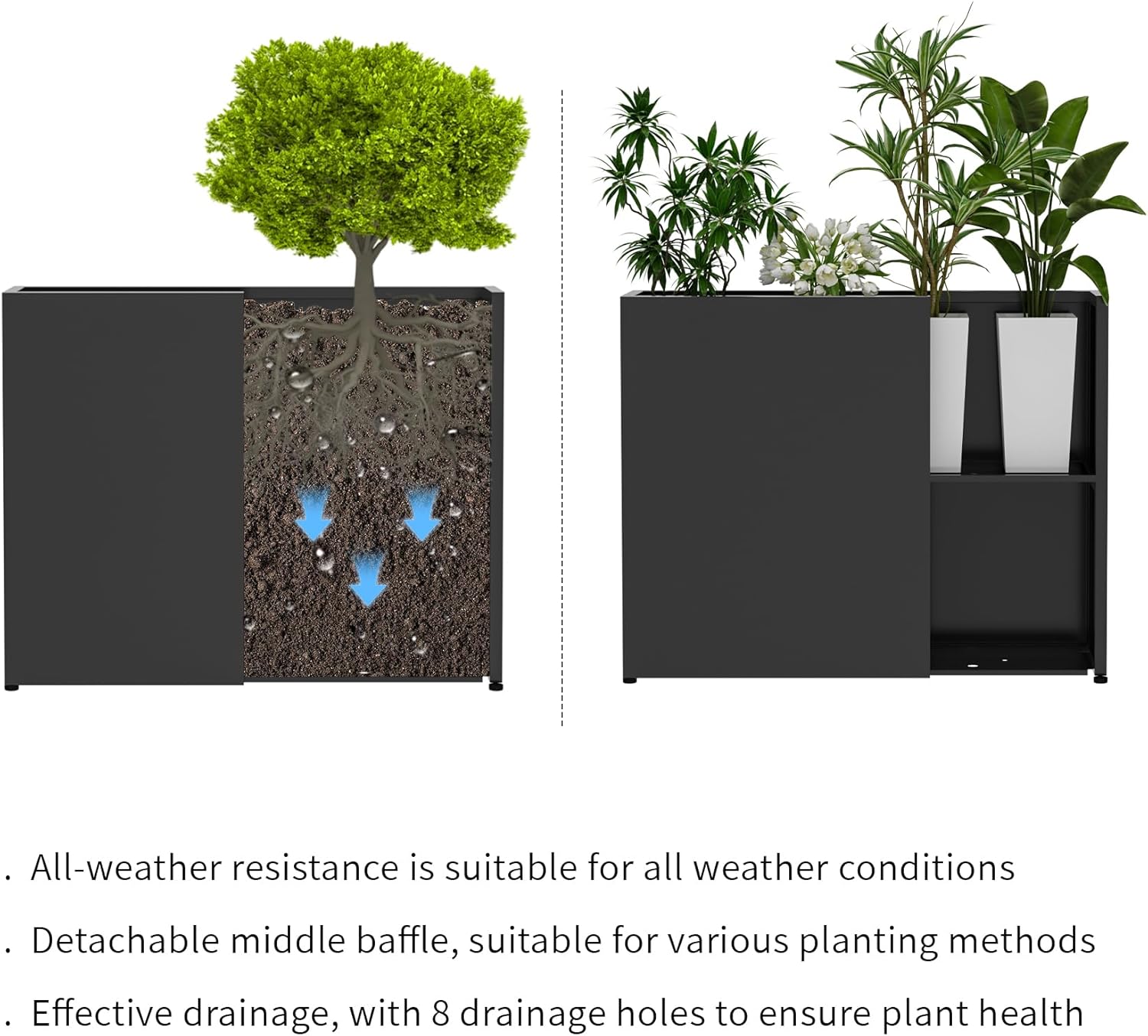 38" L x 10" W x 30" H Black Planter Box - Thickened Galvanized Steel with Weather-Resistant Coating, Heavy-Duty Raised Garden Bed for Outdoor Plants, Easy Assembly & Adjustable Feet