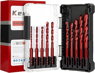 Keewaki 10-Pack Masonry Drill Bits Hex Shank 5/32"-1/2" for Concrete, Brick, Tile, Stone w/ Storage Case