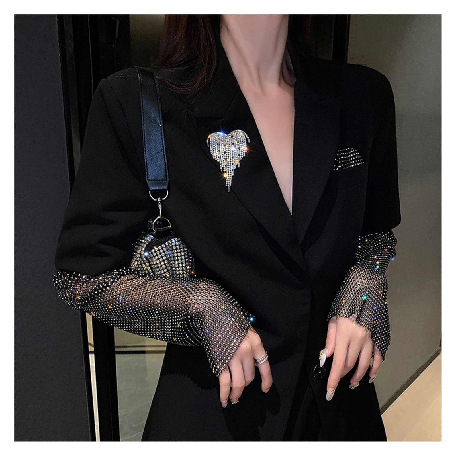 Broche Completo de Diamantes de imitación para Mujer, broches de borlas de corazón a la Moda, alfileres para Cuello de Solapa, Broche de Mujer, Regalos de joyería