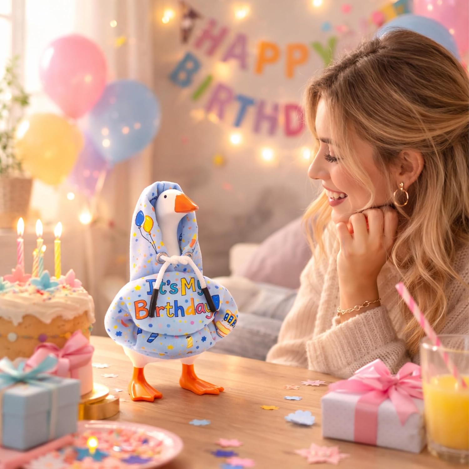 7 Inch Desk Goose Outfit Hoodie Birthday Desk Goose Clothes for Magnetic Goose Statue Tabletop Decor (Blue)