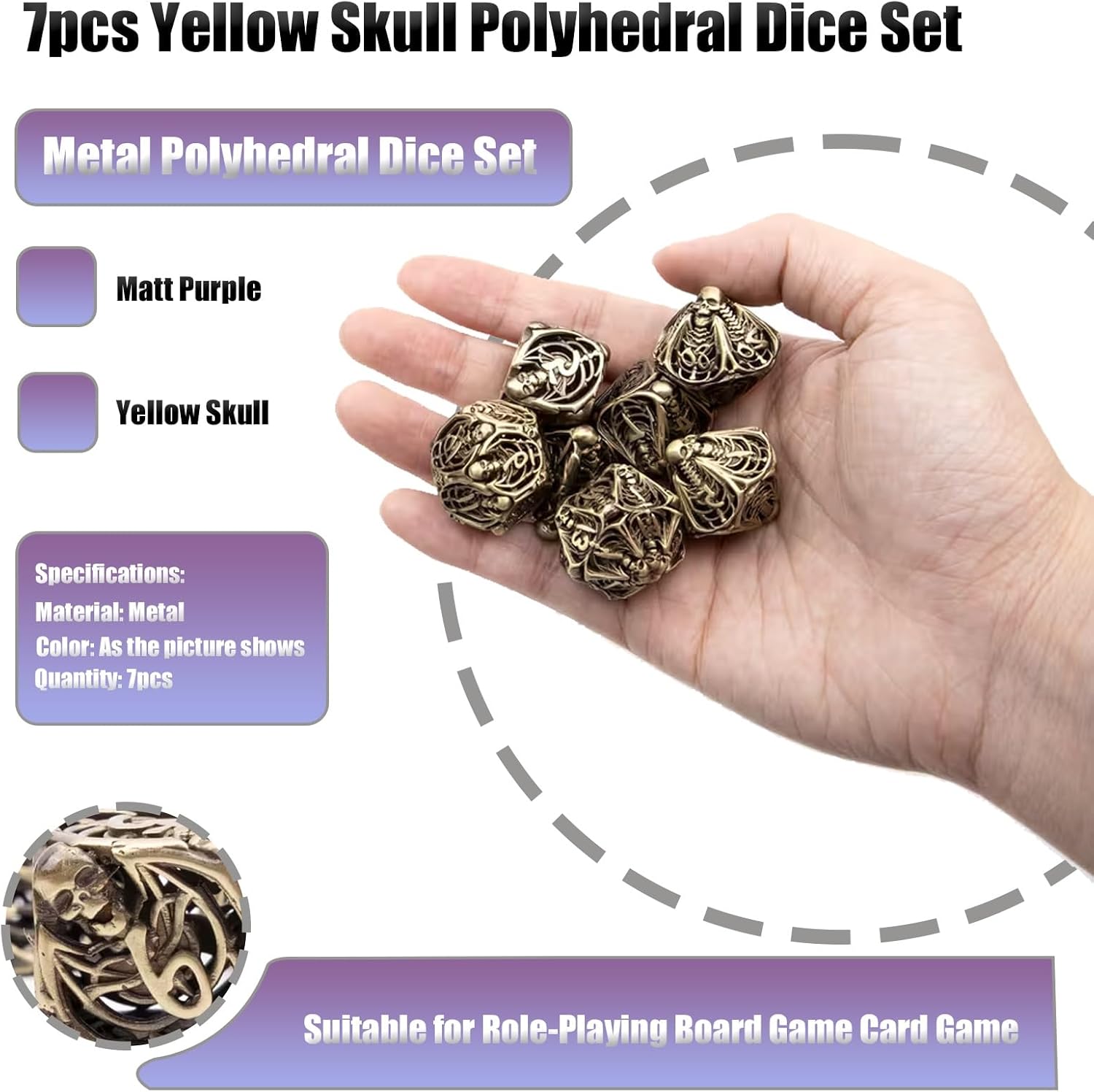 7pcs Yellow Skull Polyhedral Dice Set, Polyhedral Dice, Compatible with Role-Playing RPG Board Game Card Game