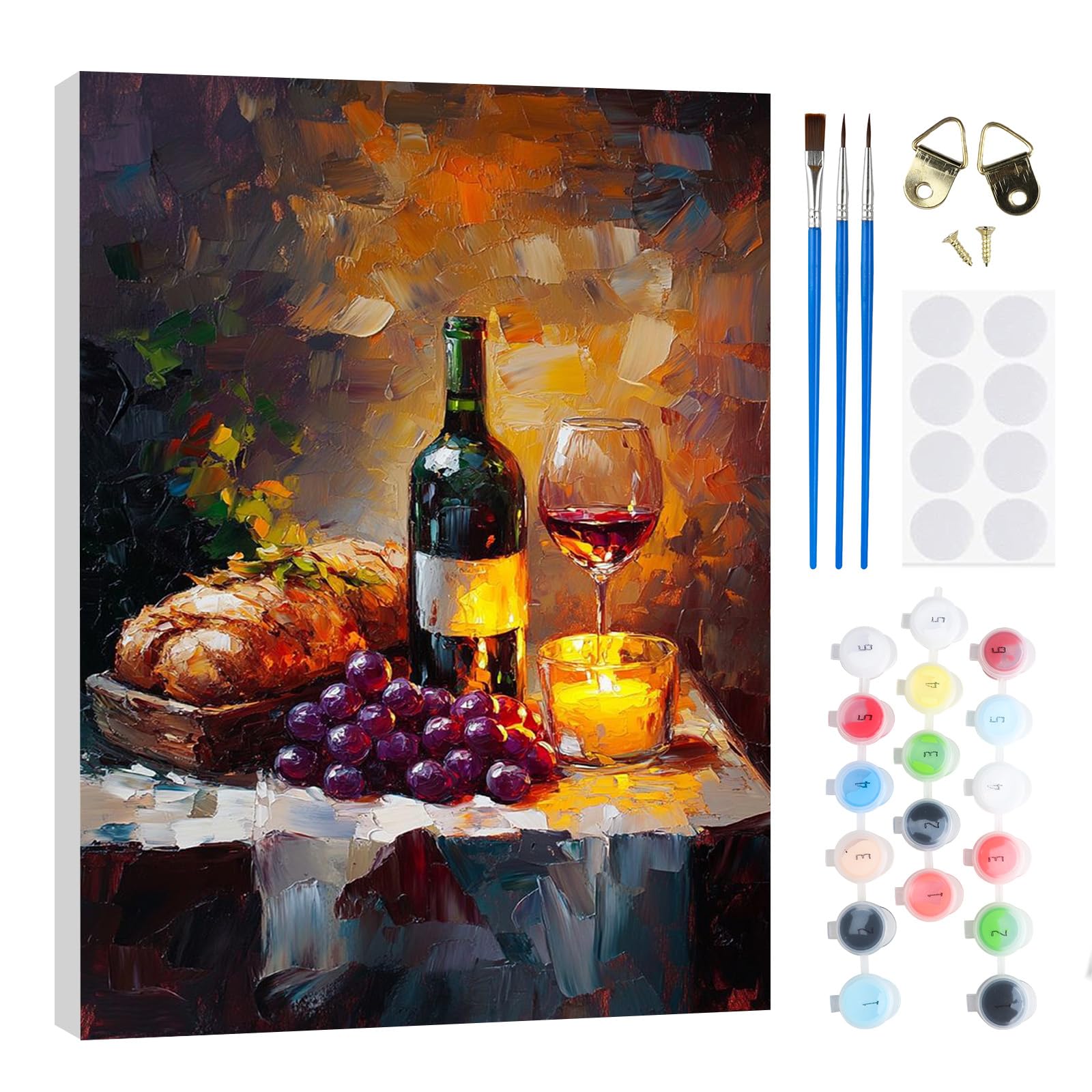 RICUVED Obst Malen Nach Zahlen ab 5 6 7 Jahre Mädchen und Junge,Rotwein Malen Nach Zahlen für Kinder mit Rahmen 3 Pinsel und Acrylfarben 20x30cm