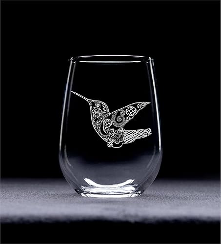 Miniatura 2 de C M Hummingbird Stemless Wine Glass - Hummingbird Lover Gift for Women and Men - 17 oz. (Style H1)