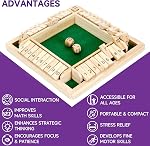 1-4 Players Shut The Box Dice Game, 10 Numbers Traditional Wooden Board Game,Math Skills Game,Family Classics Tabletop Version Games for Classroom, Party