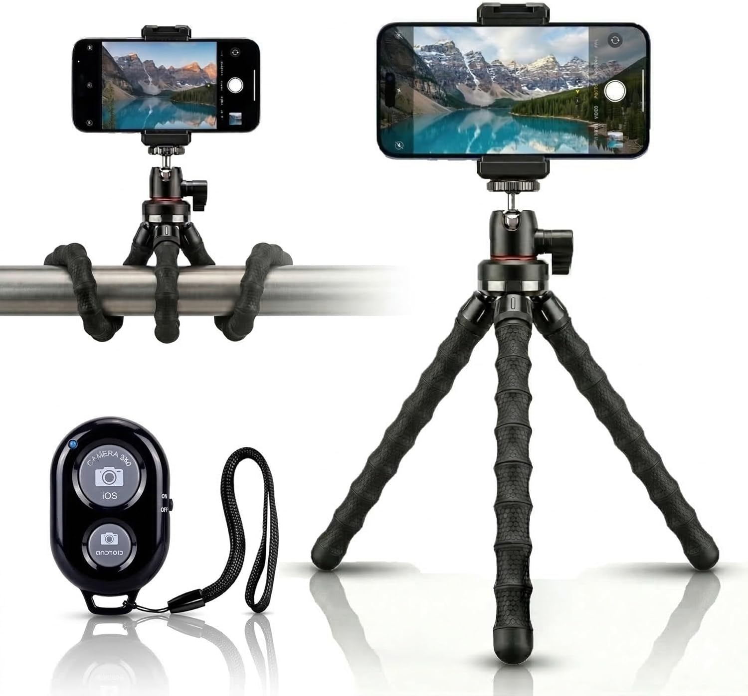 KobraTech Mini Tripod for iPhone & Android | Flexible Phone Tripod with Bluetooth Remote Shutter | Portable Phone Holder for Travel, Vlogging, Desk & Gym