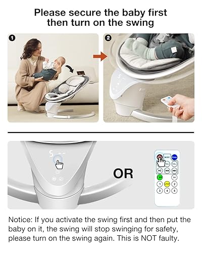 Miniatura 6 de Yacul Columpio eléctrico para bebés recién nacidos, columpio infantil con 5 movimientos ajustables y control remoto, función de sincronización y