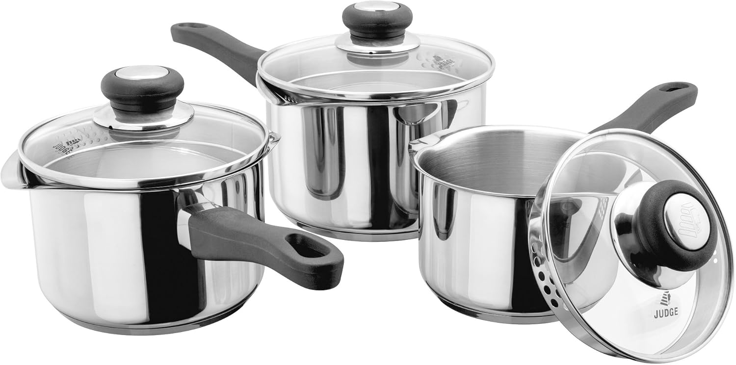 Judge Vista Draining 3 Piece Set (PP254) (14,16,18cm) 3 Piece Saucepan Set PP254 14 16 18cm