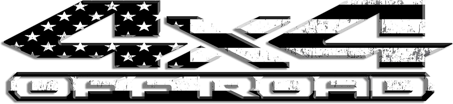2 x Gloss 4x4 Off Road 3D American Flag Black & White Thin Red Line Bedside Vinyl Decals Fits New Dodge Ram 1500 2500 3500 Power Wagon