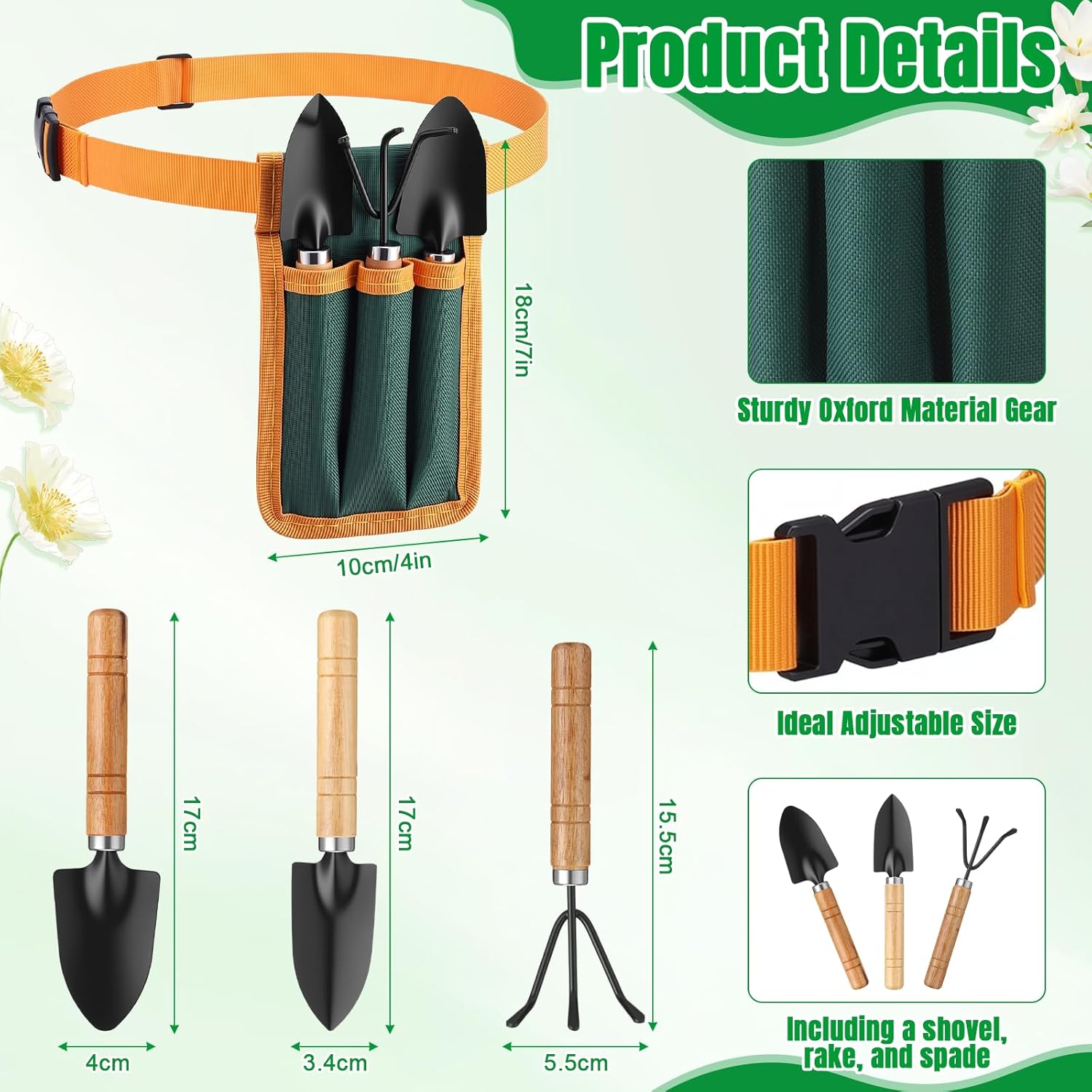 20 Pieces Kids Gardening Tool Belt Set Include 10 Pieces Adjustable Gardening Belt, 10 Sets Shovel, Rake, Spade for Planting Loosening Digging DIY Building Hand Tools Gift, Outdoor Activities