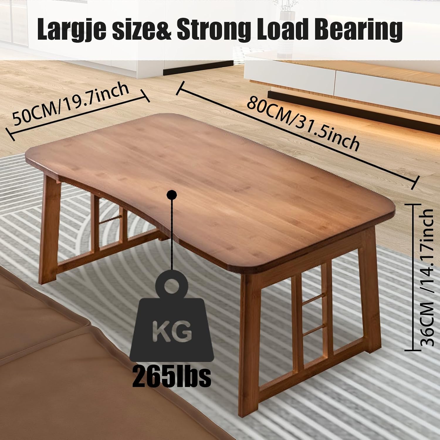 Foldable Coffee Table Bamboo Low Folding Table Small Floor Desk No Assembly Required for The Floating Window Tatami Tea Room Balcony Living Room Outdoor